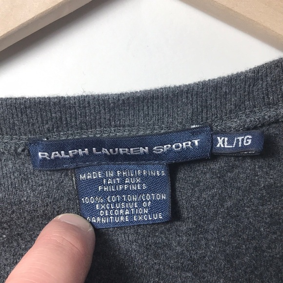 Ralph Lauren Sport V-neck Tee Size XL Super Soft 100% Cotton Gray Green Pony - Picture 3 of 4